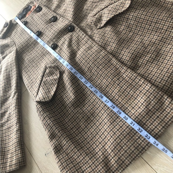 Zara Double Breasted Plaid Wool Coat in Brown Size L - Picture 7 of 14